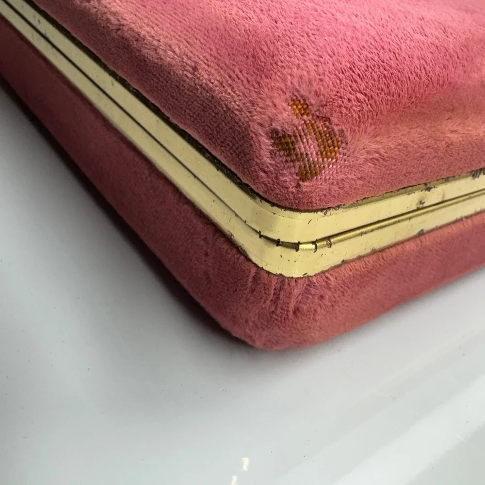 Vintage Jewelry Box Organizer Pink Velvet Lined Ring Earring‎ Storage 9